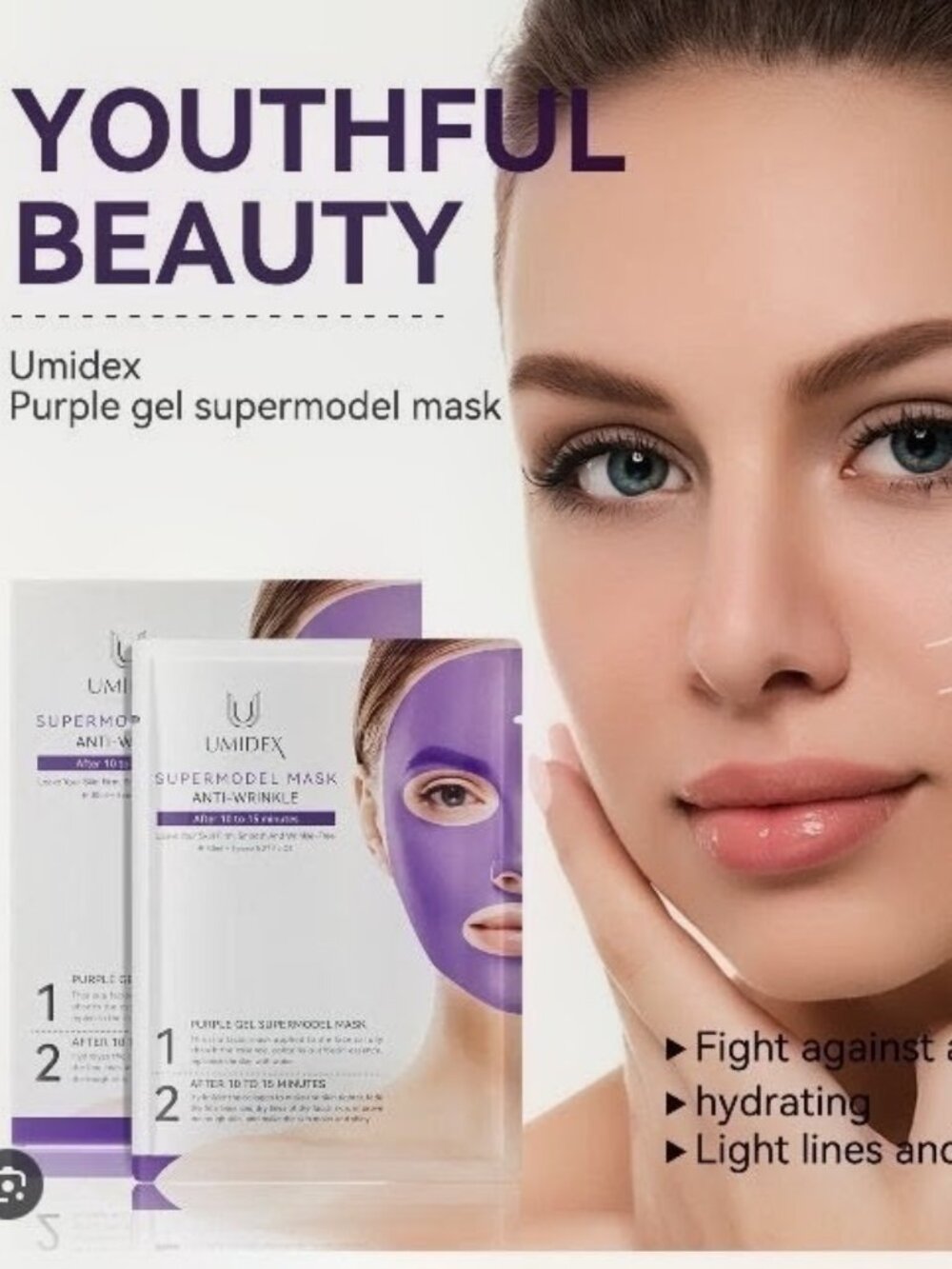 Umidex Purple Gel Anti-Wrinkle Supermodel Mask - Hydrating Face Treatment 5 pack